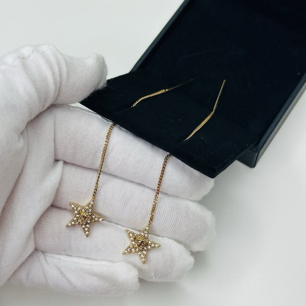 NIB Versace Medusa Crystal Star Gold Tone Charm Dangle Earrings $595 - Picture 8 of 8